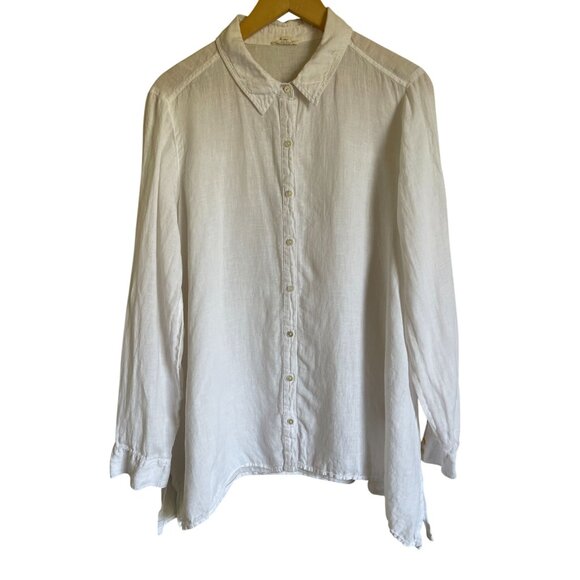 Eileen Fisher Size Medium 100% Linen Cream Long Sleeve Button Up Collared Shirt - Picture 1 of 6